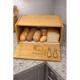 SAFESTORE Bambu Ekmek Kutusu, Doğal Bambu Malzeme, Sürgülü Kapak, Kesim Panolu Dekoratif Tasarım, 40x25x15 cm, Dikdörtgen