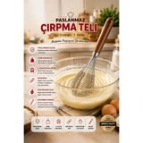 safestore Paslanmaz Çelik Profesyonel Çırpma Teli - Ahşap Saplı Ağır Gramajlı 1. Kalite Lüks Yumurta ve Hamur Çırpıcı