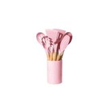 Safestore Pembe 12 Sap Silikon Mutfak Pasta Silikon Kepçe Çırpıcı Fırça Kevgir Kaşıklık Maşa Spatu