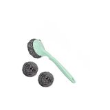 SAFESTORE Uzun Saplı Bulaşık Ovma Teli, 3 Adet, 20 cm Sap, Paslanmaz Çelik Tel, Yeşil