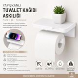 Safestore Yapışkanlı Tuvalet Kağıdı Askılığı Raflı - Delme Gerektirmeyen Telefon Raflı Tuvalet Kağıdı Tutucu Banyo Organizeri Beyaz