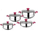 Safinox Pro 8 Parça Pembe Kulplu Çelik Tencere Güveç Seti - 24 cm