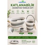 Safir 3'lü Katlanabilir Temizlik Seti Katlanır Çamaşır Sepeti Su Kovası Maşrapa - Beyaz - Açık Gri