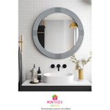 Safir Ahşap Gümüş Yuvarlak Ayna Işlemeli Duvar Banyo Aynası 43 Cm GÜMÜŞ