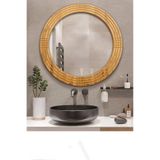 Safir Antik İşlemeli Ahşap Dekoratif Ayna Yuvarlak Ayna Duvar Aynası Banyo Lavabo Aynası (31cm Ayna - 43cm Çerçeve)