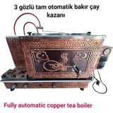 SAFİR ÇAY KAZANLARI 3 Gözlü Bakır Çay Ocağı Çiftli Bayrak Ve Osmanlı Tuğra Modelli Bakır Çay Kazanı Tüplü Çay Semaveri