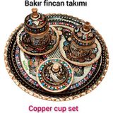 SAFİR ÇAY KAZANLARI Bakır Kahve Fincan Takımı Bakır Kahvelik 2 Kişilik Bakır Kahve Fincan Takımı Siyah Hicivli Model