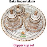 SAFİR ÇAY KAZANLARI Beyaz Bakır Kahve Fincan Takımı Bakır Kahvelik 2 Kişilik Bakır Kahve Fincan Takımı Beyaz Hicivli