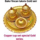 SAFİR ÇAY KAZANLARI Gold Bakır Kahve Fincan Takımı Bakır Kahvelik 2 Kişilik Bakır Kahve Fincan Takımı Gold Hicivli Model