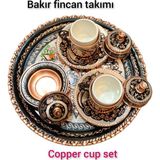 SAFİR ÇAY KAZANLARI Nakışğah Bakır Kahve Fincan Takımı Bakır Kahvelik 2 kişilik bakır kahve fincan takımı Siyah Nakışğah
