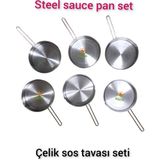 Safir Çay Kazanları Safirim Çelik Sos Tavası Seti 20 cm Ebatlı Büyük Boy 430 Kalite Çelik Sos Tavası 6 Adet Çelik Sosluk - Inox