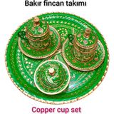 Safir Çay Kazanları Yeşil Bakır Kahve Fincan Takımı, 2 Kişilik Şık Ve Doğal Kahve Seti