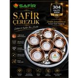Safir Çerezlik Kahvaltı Takımı Krom Tepsi 6 Adet Bakır Kase Özel El İşlemesi Bakır Çerezlik