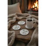 Safir Design Pati ve Kalp Detaylı 4’lü Bardak Altlığı Takımı - Dekoratif Kahve Köşesi Aksesuarı, 4'lü Patili Yin Yang Bardak Altlığı Seti - El Yapımı Minimalist Tasarım - Beyaz