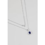Safir Mavisi 18 Ayar Beyaz Altın Kaplama 45 Cm Gümüş Kolye
