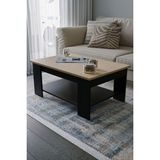 Safir Meşe - Siyah Sole Orta Sehpa 60X90X45 Alt Büyük Raflı