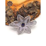 Safir Taşlı Lotus Model Oksitli Telkari Gümüş Kadın Broş 201025191