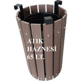 Safirkom (65 Lt.) Kompozit (Ahşap+Plastik) Yuvarlak Çöp Kovası Sç12 G Kahverengi