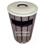 Safirkom Kompozit (Ahşap+Plastik) Yuvarlak Çöp Kovası Pencereli Sç 15 Khp Kahverengi (50 Lt.)
