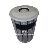 Safirkom Kompozit (Ahşap+Plastik) Yuvarlak Çöp Kovası Pencereli Sç 15 P Antrasit (50 Lt.)