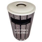 Safirkom Kompozit (Ahşap+Plastik) Yuvarlak Çöp Kovası Pencereli Sç 15 P Kahverengi (50 Lt.)