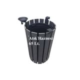 Safirkom Kompozit (ahşap+plastik) Yuvarlak Çöp Kovası Sç12 G Antrasit (65 Lt.)