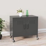 Sağlam paslanmaz çelik saklama dolabı 60 x 35 x 56 cm, antrasit, ayarlanabilir raf ve 4 tekerlek, DVD, multimedya, kitaplar ve temel eşyalar için çok yönlü düzenleyici, metal yardımcı