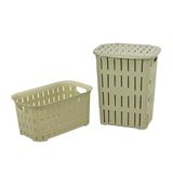 Sağlam Plastik Bambu Görünümlü Kirli Çamaşır Sepeti- Çamaşır sepeti 2'li Set Çölbeji