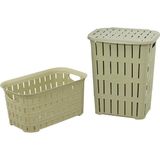 Sağlam Plastik Bambu Kirli Çamaşır Sepeti Çamaşır Sepeti 2'li Set - Bej