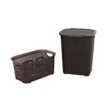 Sağlam Plastik Örgü Kirli Çamaşır Sepeti Çamaşır Sepeti 2'li Set - Kahverengi