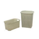 Sağlam Plastik Rattan Hasır Görünümlü Kirli Çamaşır Sepeti- Çamaşır Sepeti 2'li Set Çölbeji