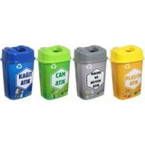 Sağlam Plastik Sıfır Atık Kutusu - Geri Dönüşüm Kutusu 4'lü Set 60 Lt - Çok Renkli