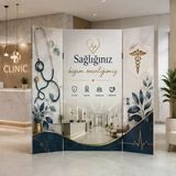 Sağlık Ve Klinik Temalı Dekoratif Paravan – Medikal Oda Bölücü Çift Taraf Baskılı 3 Kanat Yükseklik 180 X Genişlik 120