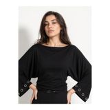 Sagre&Sisters Siyah Kadın Kayık Yaka Kolları Kuş Gözü Detaylı Bluz