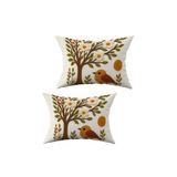 Şah Dekor Punch Nakış Desenli Dijital Baskılı kahve yeşil Sonbahar Temalı 2li 30x50cm Kırlent Kılıfı