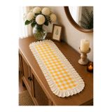 ŞAH TEXTILE DESIGN 30x80 keten fırfırlı pötikare runner konsol örtüsü