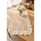 ŞAH TEXTILE DESIGN keten fırfır detaylı bal köpüğü pötikare runner 40x110