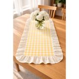 ŞAH TEXTILE DESIGN keten fırfır detaylı sarı pötikare runner 40x110