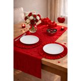 ŞAH TEXTILE DESIGN Kırmızı keten supla ve runner takımı 3'lü romance sevgililer günü seti