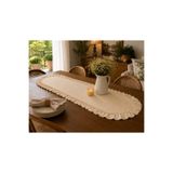 ŞAH TEXTILE DESIGN Oval bej sık fırfırlı , pileli keten runner 40x110