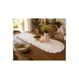 ŞAH TEXTILE DESIGN Oval beyaz sık fırfırlı ,pileli keten runner 40x110