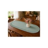 ŞAH TEXTILE DESIGN Oval su yeşili sık fırfırlı keten runner 40x110