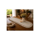 ŞAH TEXTILE DESIGN Oval taş rengi sık fırfırlı ,pileli keten runner 40x110