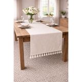 ŞAH TEXTILE DESIGN Püsküllü premium yıkanmış keten runner 40x200