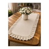 ŞAH TEXTILE DESIGN Taş rengi Sık Fırfırlı keten runner 40x110