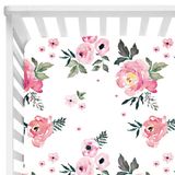 Sahaler Bebek Çiçekli Lastikli Beşik Çarşafı Erkek ve Kız Çocuk Yatak Şilteleri Standart Beşik Yatağı 70 cm x 130 cm (Armut Pembesi Çiçekli)