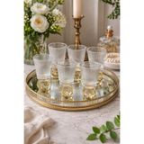 sahane & bazaar 6’LI KRİSTAL TOP DETAYLI DESENLİ BAL RENK KAHVE YANI BARDAK &SUNUM