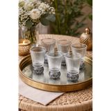 sahane & bazaar 6’LI KRİSTAL TOP DETAYLI DESENLİ FÜME RENK KAHVE YANI BARDAK &SUNUM