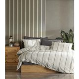 Şaheser Home Collection Avva Iplik Boyalı Nevresim Takımı, Fitted Sheet Detaylı, %100 Pamuk Çizgili Dokuma Nevresim Seti - Antrasit - 200 x 220 cm