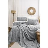 Şaheser Home Collection Bambi Jakarlı Yatak Örtüsü Seti, Yaprak Desenli, %100 Pamuk Jakarlı Kumaş, 3 Parça Yatak odası seti - Antrasit - 240 x 260 cm